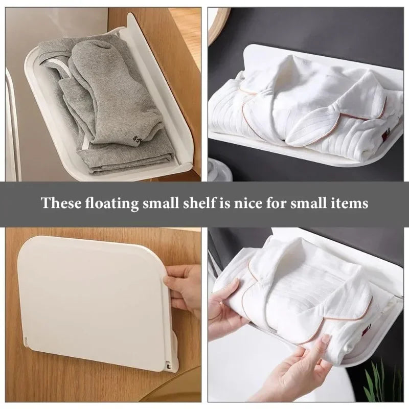 2pc Foldable Wall-mounted Shelf, For Bathroom, Toilet, Kitchen, Bedside, No Drilling Phone Storage, Wifi Router Storage