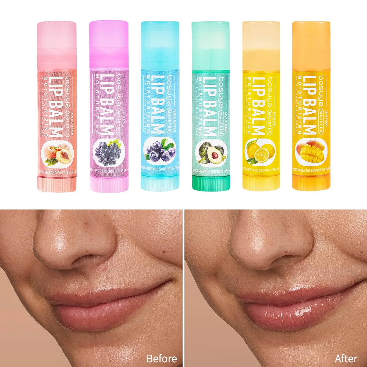 6Pcs Fruit Series Lip Balm Set Honey Vitamin E Moisturizing Repair Anti-Cracked Non-sticky Lip Balm for Lips Skin Care