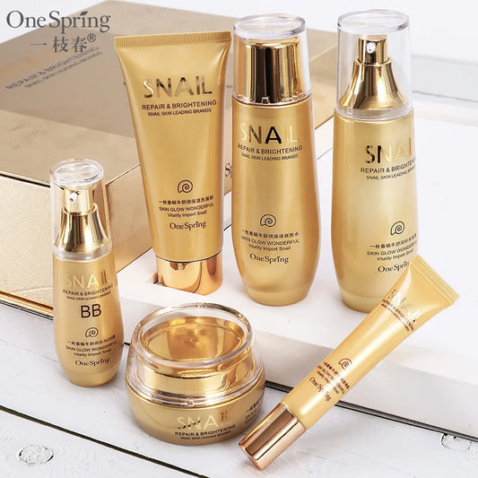6PCS Gold Snail Face Skin Care Set Moisturizing Whitening Cream/Toner/Lotion/Eye Cream/Cleanser/BB Cream Korea Beauty Facial Kit