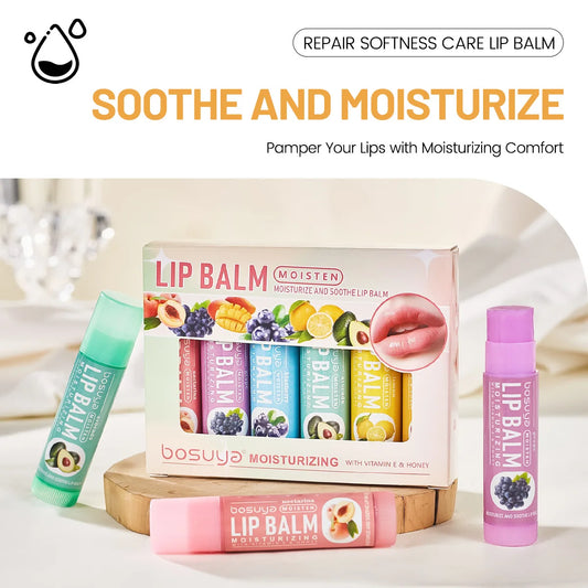 6Pcs Fruit Series Lip Balm Set Honey Vitamin E Moisturizing Repair Anti-Cracked Non-sticky Lip Balm for Lips Skin Care