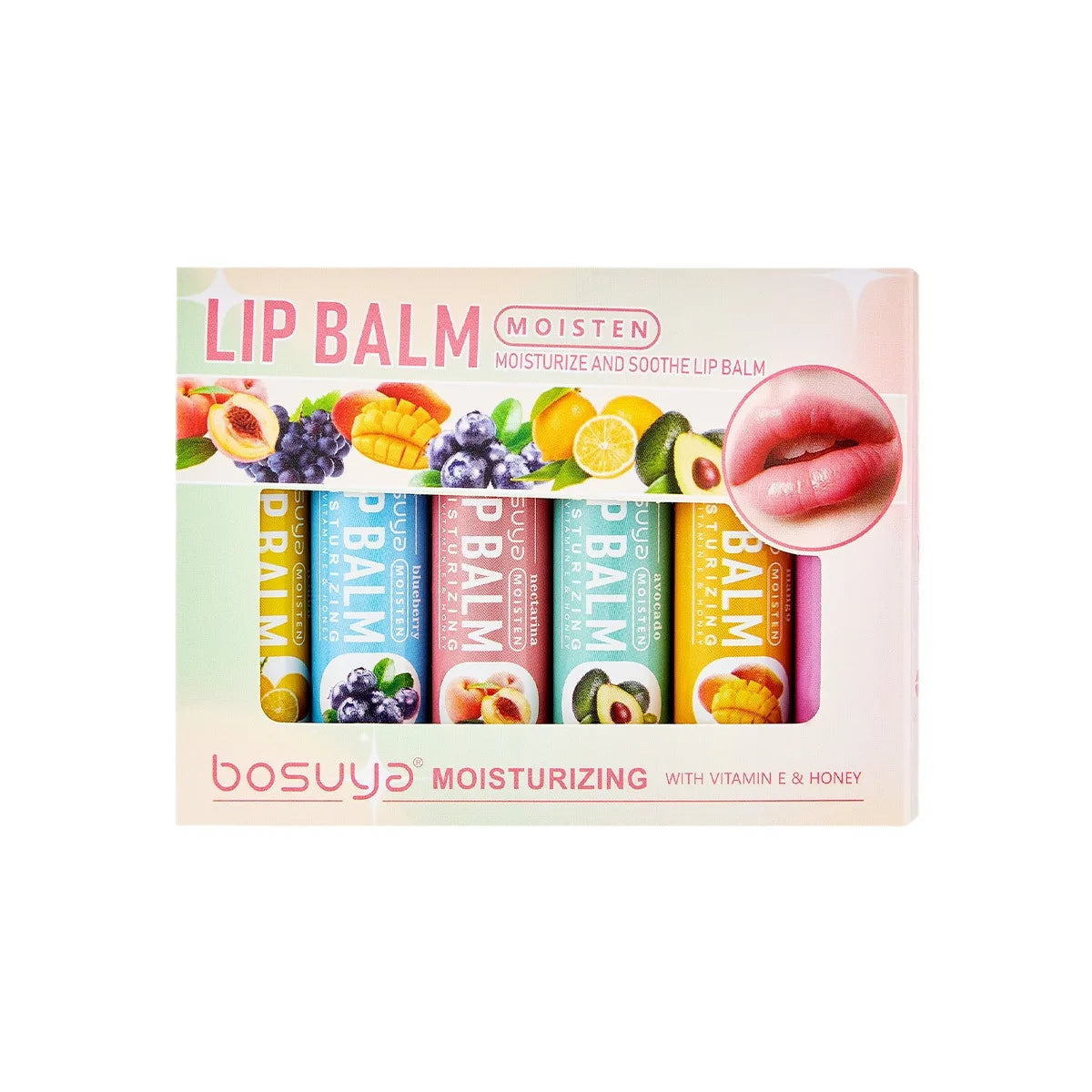 6Pcs Fruit Series Lip Balm Set Honey Vitamin E Moisturizing Repair Anti-Cracked Non-sticky Lip Balm for Lips Skin Care