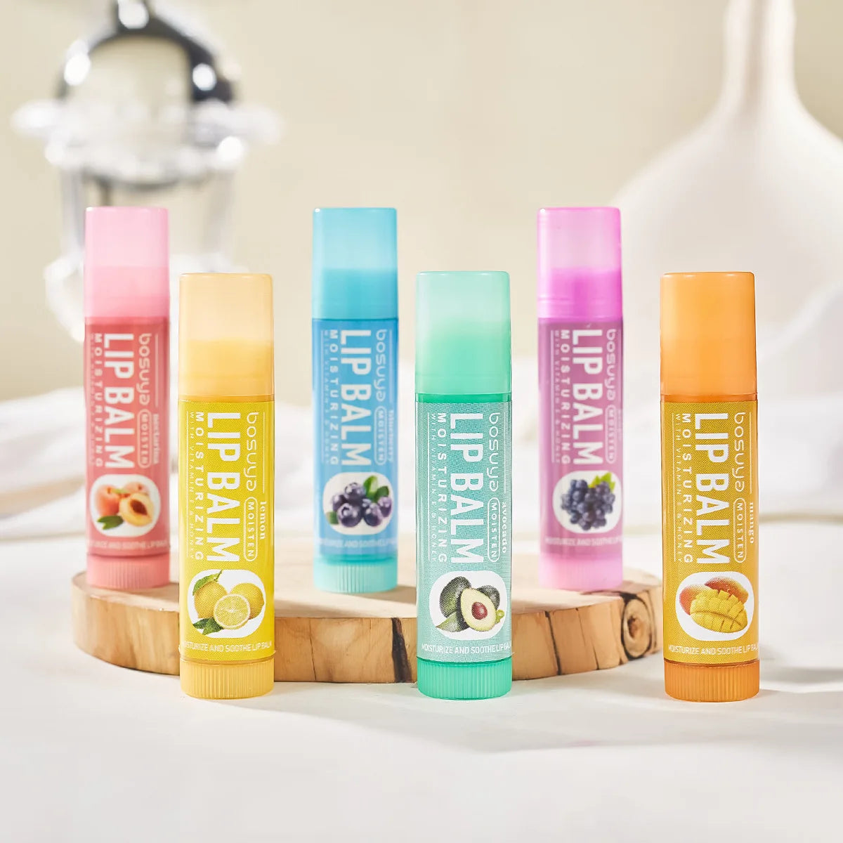 6Pcs Fruit Series Lip Balm Set Honey Vitamin E Moisturizing Repair Anti-Cracked Non-sticky Lip Balm for Lips Skin Care
