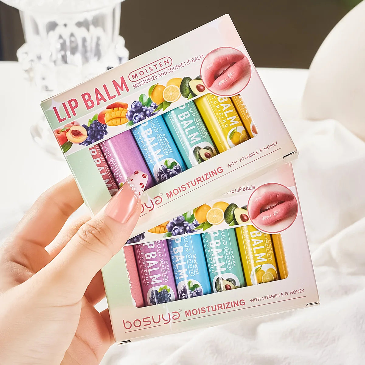 6Pcs Fruit Series Lip Balm Set Honey Vitamin E Moisturizing Repair Anti-Cracked Non-sticky Lip Balm for Lips Skin Care