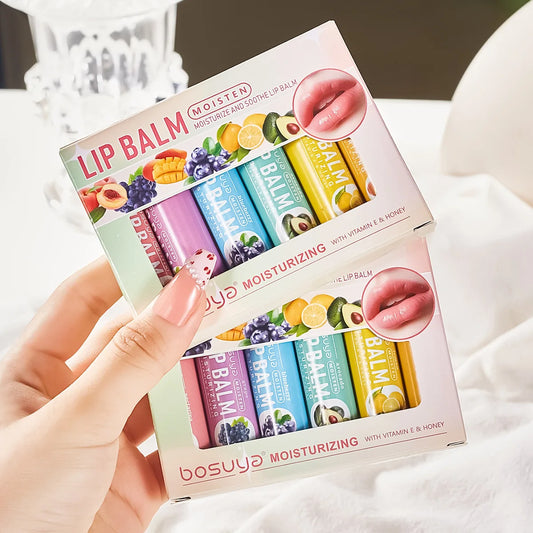 6Pcs Fruit Series Lip Balm Set Honey Vitamin E Moisturizing Repair Anti-Cracked Non-sticky Lip Balm for Lips Skin Care