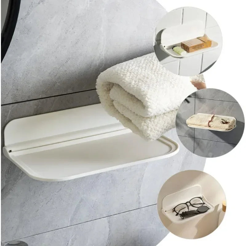 2pc Foldable Wall-mounted Shelf, For Bathroom, Toilet, Kitchen, Bedside, No Drilling Phone Storage, Wifi Router Storage